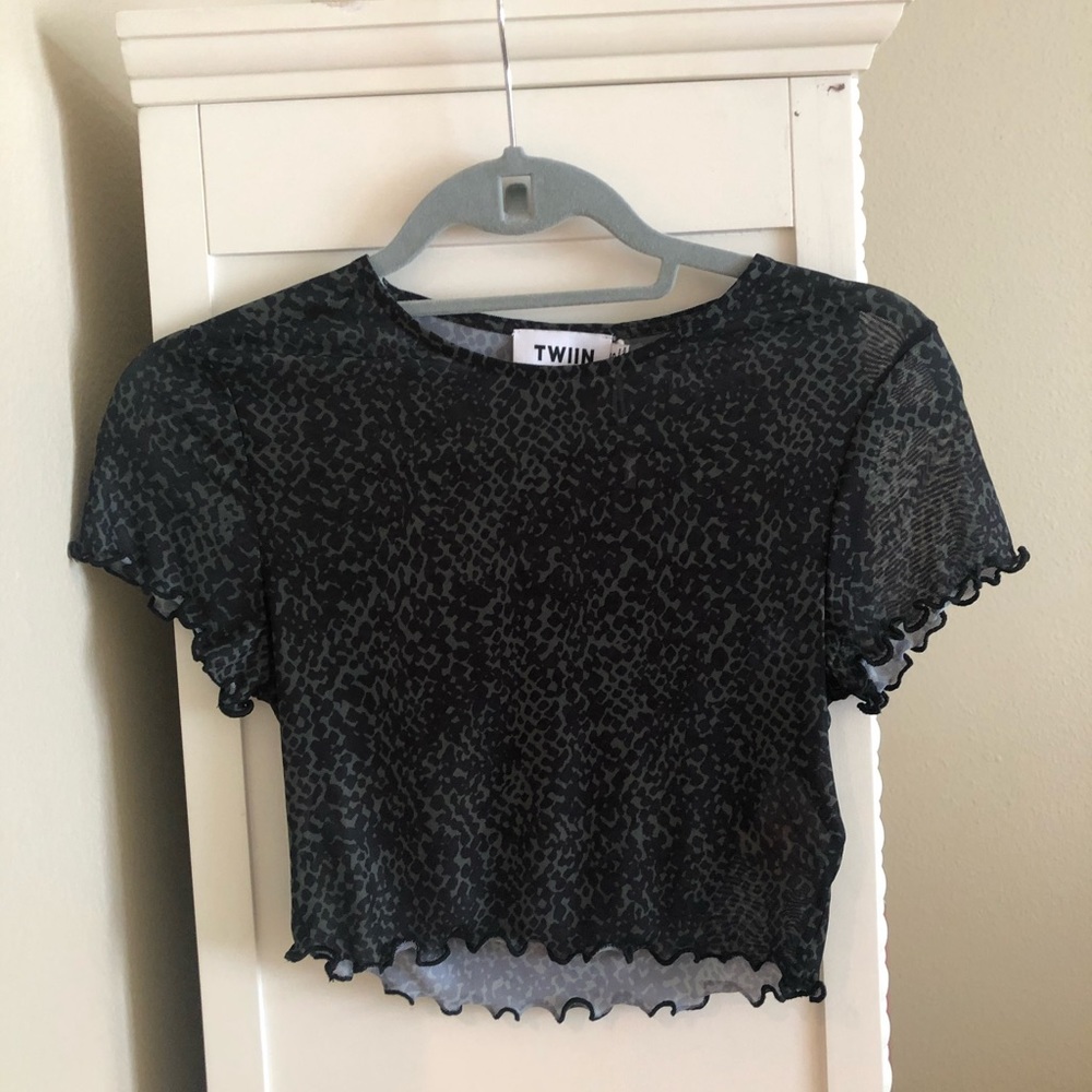 Crop leopard see through top